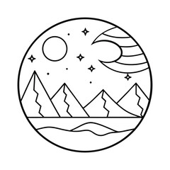 celestial landscape with moon and mountains vector