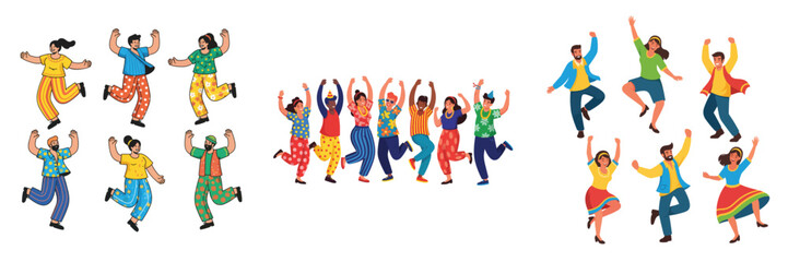 Obraz premium Energetic People in Colorful Clothes Dancing at a Festival or Party