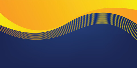 Abstract blue and yellow wave wide background banner curve element with line blue pettern.