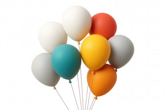 Multicolored balloons hovering against transparent background, showcasing festive celebratory mood for special event graphics