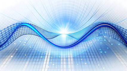 Blue Energy Curve Line Across Clean White Matrix Background With Futuristic Technology Style