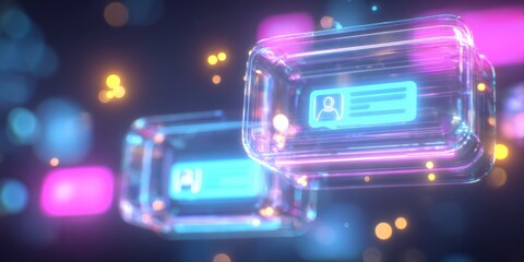 Futuristic digital identity concept featuring transparent cubes and glowing interface elements on a modern background