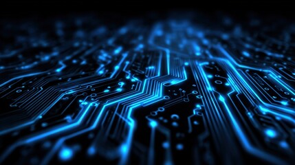 Abstract Circuit Board Design with Blue Light, High-Tech Background, Futuristic Technology Backdrop