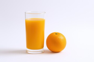 Fototapeta premium Fresh Orange Juice in Glass with Whole Orange, Isolated on White Background for Healthy Lifestyle