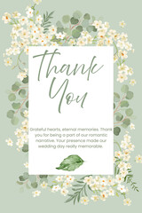 Pastel Green Watercolor Floral Frame Thankyou Wedding Card
