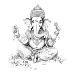 Creative Doodle Art of Flat Ganesha for Cultural Celebration on Isolated White Background
