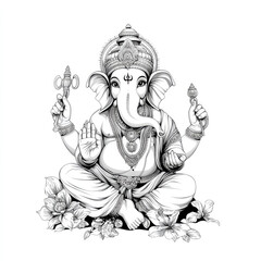 Fototapeta premium Creative Space with Minimalist Black and White Ganesha Artwork Isolated Spiritual Concept