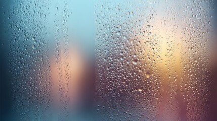 Fototapeta premium Raindrops on Glass: Abstract Atmospheric Background with Blurred Lights Creating a Dreamy Aesthetic
