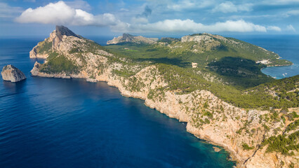 Aerial view of the Mirador de El Colomer viewpoint on Mallorca island, Spain