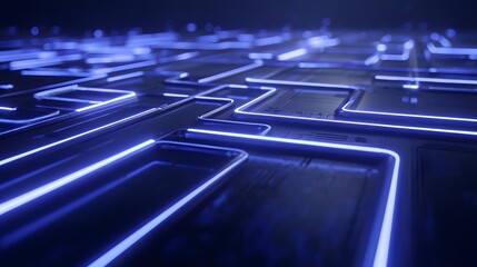 Obraz premium Abstract graphic of glowing blue lines on dark surface.