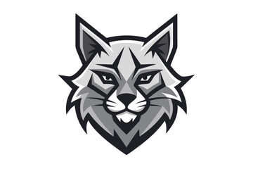 Stern wildcat gazes forward, showing teeth and grey tones, on a white background