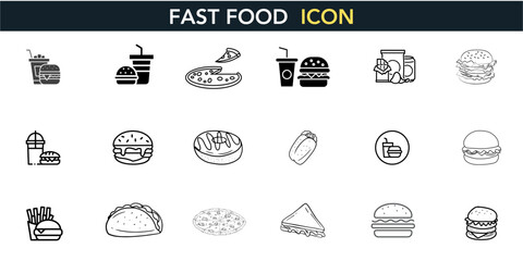 Modern Minimalist Vectors of Burgers, Pizza, and Tacos. Ideal for Restaurant Menus, Takeout Apps, and Quick Meal Promotions.