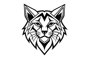 Vectorized black and white logo of an intimidating bobcat head showcases powerful simplicity