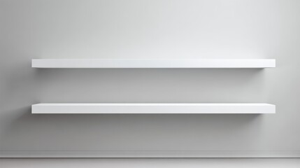 Two Floating Shelves on a Light Gray Wall, Perfect for Product Placement Mockups and Displaying Merchandise