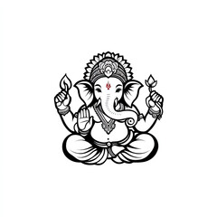 Artistic Minimal Ganesha Cartoon Digital Design Outline Illustration White Background Creative Concept