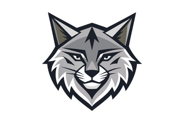 lynx portrait with a serious expression, outlined in bold black, isolated on white