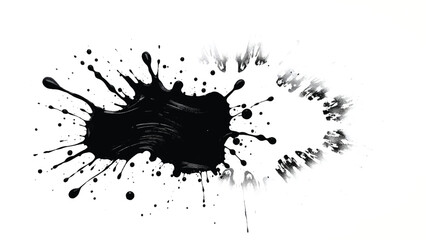 Black Ink Splatter on White Background. Abstract Black Ink Splashes. Ink Splatter Texture.