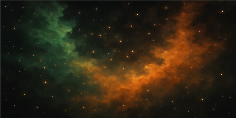 Abstract cosmic galaxy with bright nebulae and distant stars illuminating the dark night sky