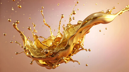 Fototapeta premium Golden oil splash frozen mid air with subtle lighting effects for premium product or creative advertising