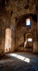 Naklejka premium Interior of a sunlit ancient church ruin