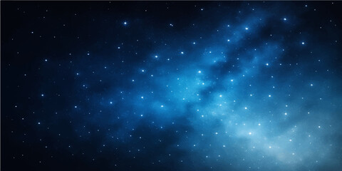 An abstract cosmic night sky with a vibrant blue nebula and a flurry of starry particles