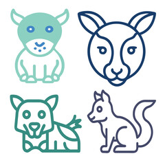 Fototapeta premium Modern Flat Line Art Vector Animals Icon Set for Digital Design Illustration