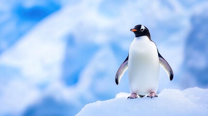 Obraz premium Antarctic Glacier Penguin Close - up, Polar Animal, Icy Environment, Ecological Protection, Natural Landscape