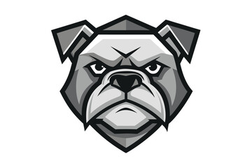 Fototapeta premium Gray bulldog mascot with angry expression is intensely looking directly at the viewer