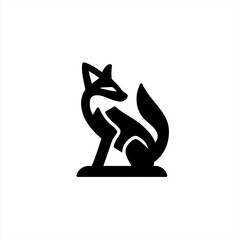 Stylized black silhouette of a fox sitting gracefully on a plain white background