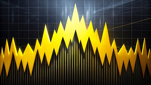High contrast stock graph with bold yellow spikes for financial data visualization and trading analysis