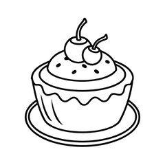 chocolate pudding with cherry on top vector on white background 