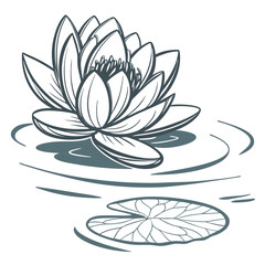Fototapeta premium A lotus flower icon floating on water with layered petals. 
