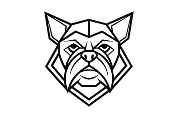Striking geometric canine logo features a stylized dog face with bold black lines