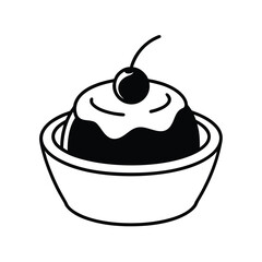 chocolate pudding with cherry on top vector on white background 