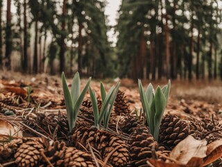 pine cones on the ground