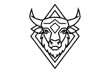 Outlined bull head and diamond shape form simple yet elegant animal artwork