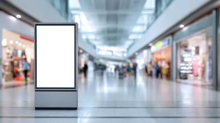 Blank Advertising Billboard Display in Modern Shopping Mall, Mockup Template for Marketing Campaigns