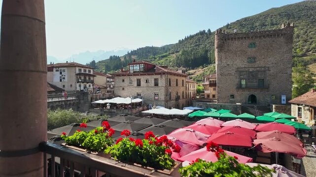 Medieval Village of Potes and Deva River in Cantabria in Summer