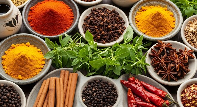 Vibrant array of spices and herbs offering flavors from around the world for your delicious culinary creations