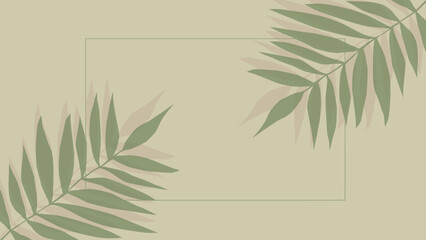 Palm leaf  and frame on a olive background. Botanic tropical wallpaper with palm leaves. 