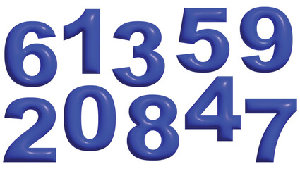 3D Blue Gray Glossy Numbers Set On White Background