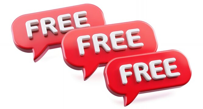 Get Free Stuff Now! 3D Red Speech Bubbles with Free Text