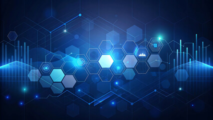 Technological dark blue background with floating holographic interface panels