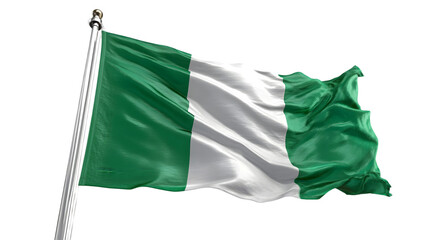 A waving nigeria flag on a silver pole against a black background in a patriotic display of national pride