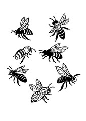 Collection of Bee Silhouettes in Various Poses