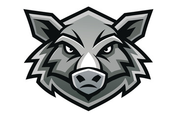 Gray stylized wild boar head gazes intensely, with a strong, fierce expression