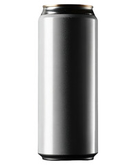Sleek silver aluminum beverage can with condensation and a gold top.