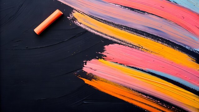 Colorful Chalk Strokes on Blackboard with Orange Chalk Piece