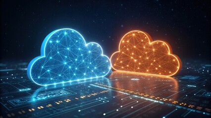 Two abstract cloud computing with circuit board and starry background