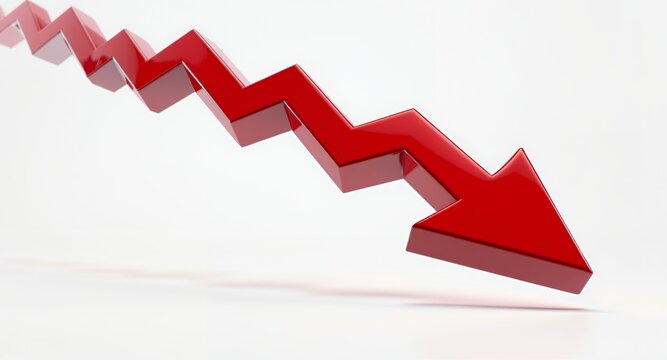 Red Downward Trend Arrow Visualizing Market Decline Economic Downturn